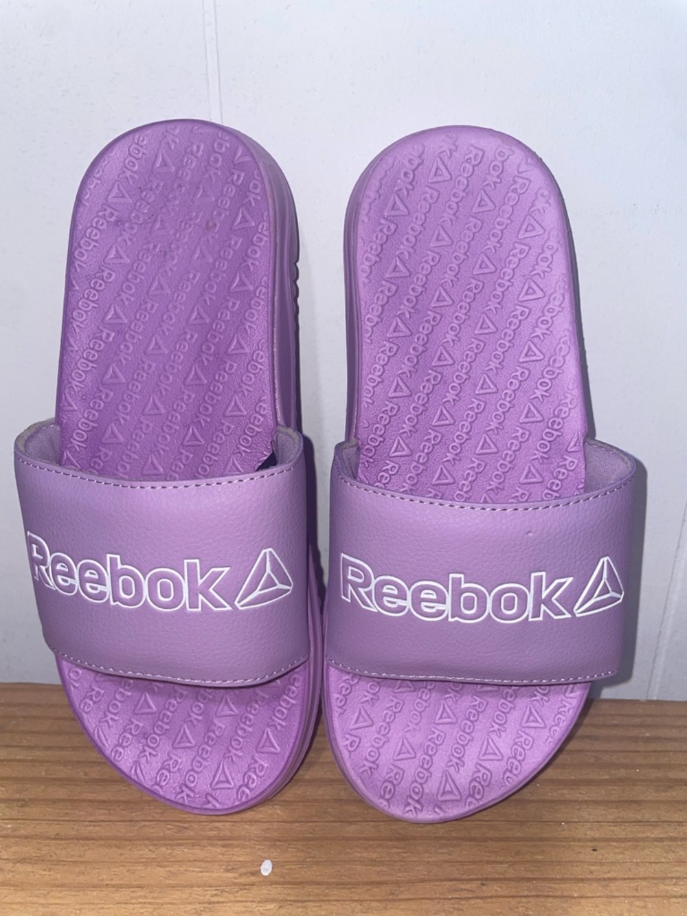 Reebok Lilac Slide Sandals with White Logo